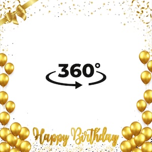 360 Photo Booth gold birthday party, happy birthday overlay, 360 photobooth overlay template, video booth overlay for birthday, gold bday