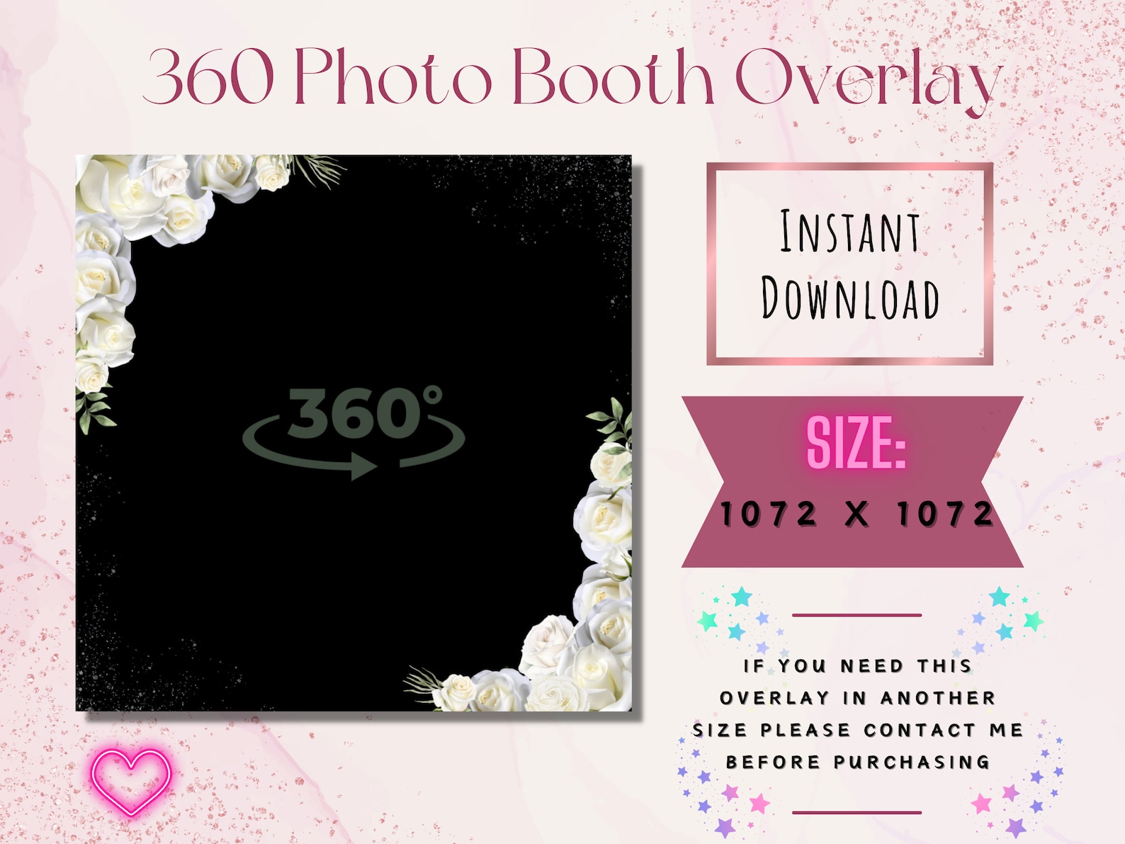 White Roses Overlay 360 Photo Booth Overlay, Rose Overlay, Wedding Overlay, White Rose ...
