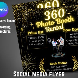 360 Photobooth Event Flyer, Gold funkeln 360 Photobooth Marketing, Social Media Photobooth Flyer