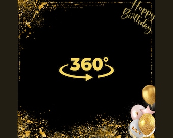 360 Photo Booth-overlay goud gelukkige verjaardag, gouden sprankeling Photo Booth-overlay, gelukkige verjaardag-sjabloon voor foto's en video's