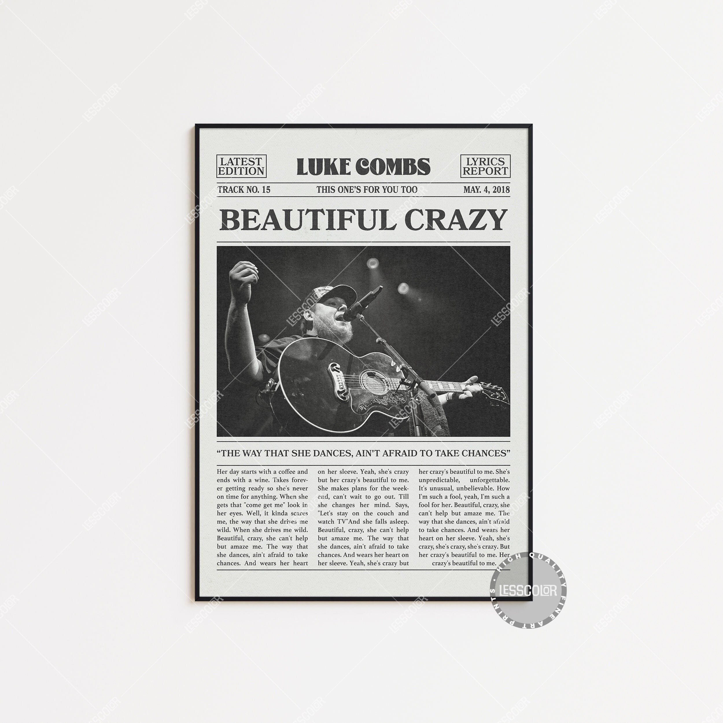 Luke Combs Beautiful Crazy Man Lady Couple Grey Song Lyric Quote Print -  Red Heart Print