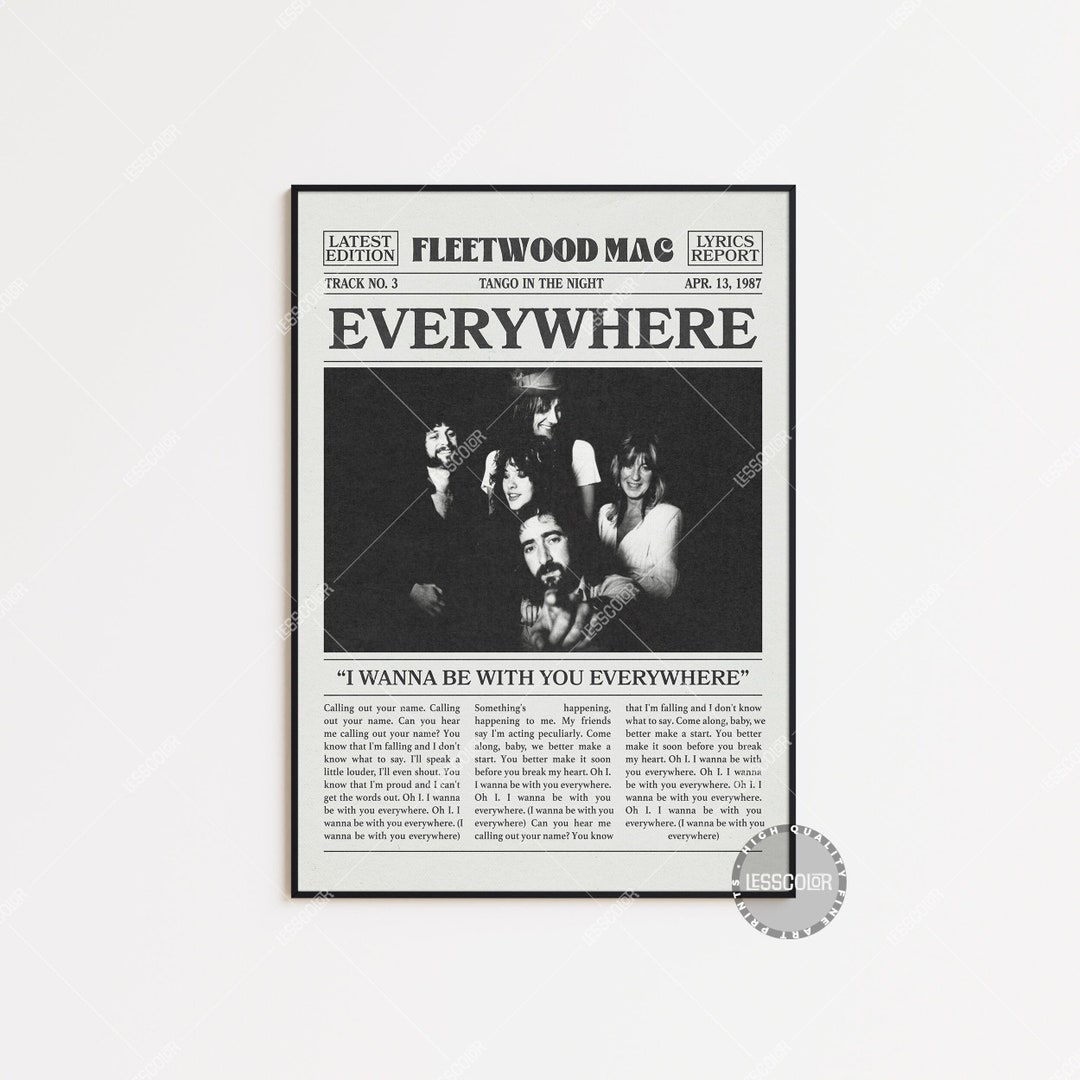 Fleetwood Mac Retro Newspaper Print Everywhere Poster Etsy