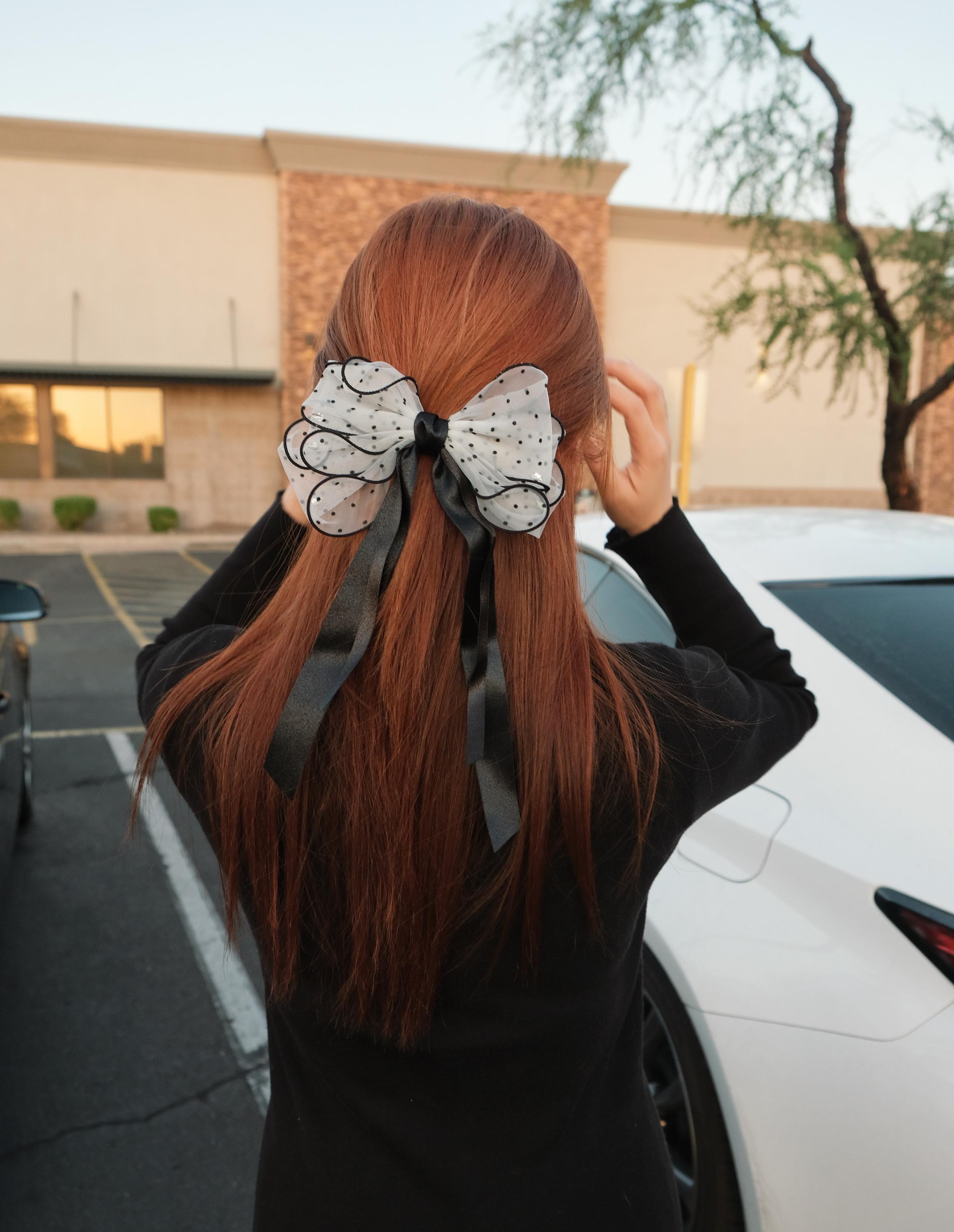 Polka Dot Sheer Bow Hair Clip – Black & White - Etsy