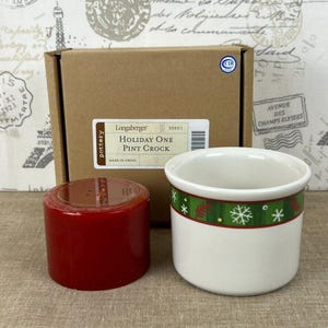 Longaberger Pottery Holiday One Pint Crock and Cinnamon Clove Candle