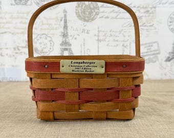 Longaberger 1987 Edition Mistletoe Basket with Plastic Protector 7 x 5 x 3.5