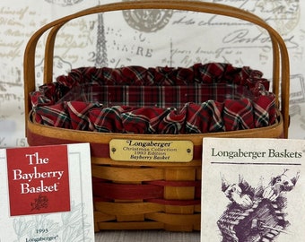 Longaberger 1993 Christmas Collection Red Bayberry Basket with Liner + Protector