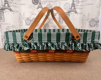 Longaberger 1996 Holiday Hostess Green Yuletide Treasures Basket with Liner and Plastic Protector