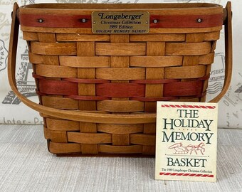 Longaberger 1989 Christmas Collection Holiday Memory Basket with Plastic Protector