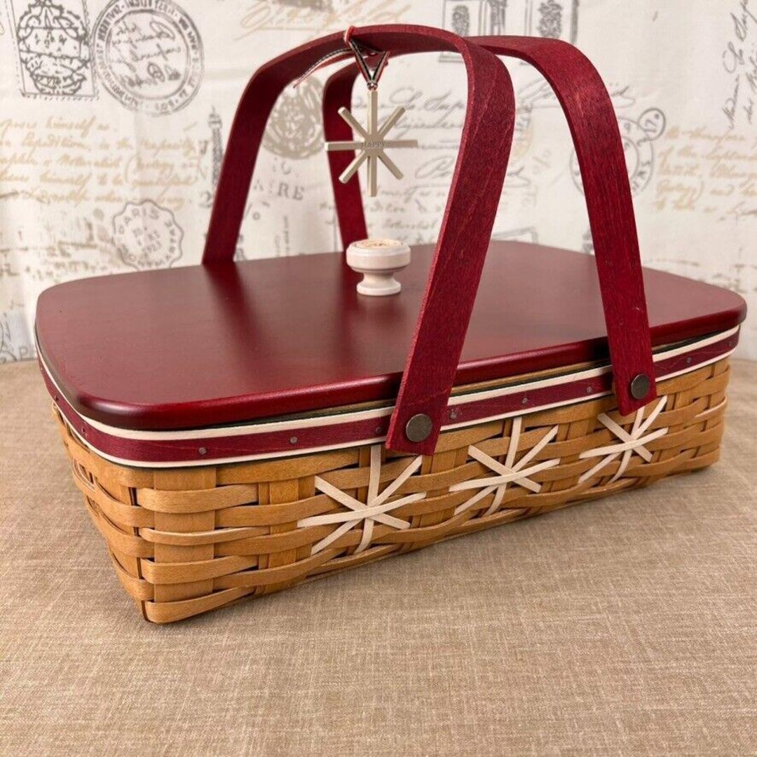 Longaberger Large Snowflake Cookie Basket With Woodcrafts Lid, Liner ...