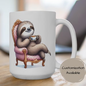 Personalisierte Faultier Tasse, Benutzerdefinierte Faultier Tasse, Perfekt für einen tierliebenden Tee- oder Kaffeetrinker, niedliche Tiertasse