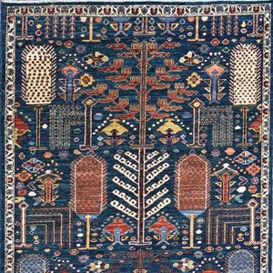 4x6 ft Cypress Tree Area Rug, Hand Knotted Afghan Rug, Blue Background Rug, Tree Oriental Rug, Bedroom Rug, Rug For Entrance, Office Rug