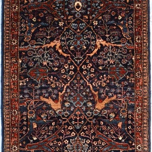 2.6x9.10 ft Persian Bidjar Runner, Navy Blue Background, Traditional and Tribal Rug, 240 KPSI, Hallway Runner, Long Runner, Staircase Runner