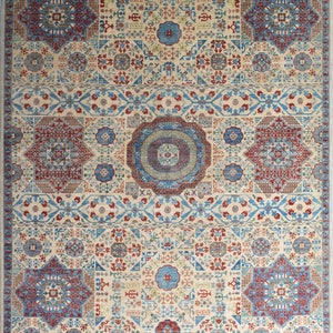 Tapis mamelouk crème noué fin de 8x10 pieds - Tapis afghan noué à la main - Tapis de chambre à coucher- Tapis de salon- Tapis de salle à manger - Tapis de bureau - Tapis 8x10