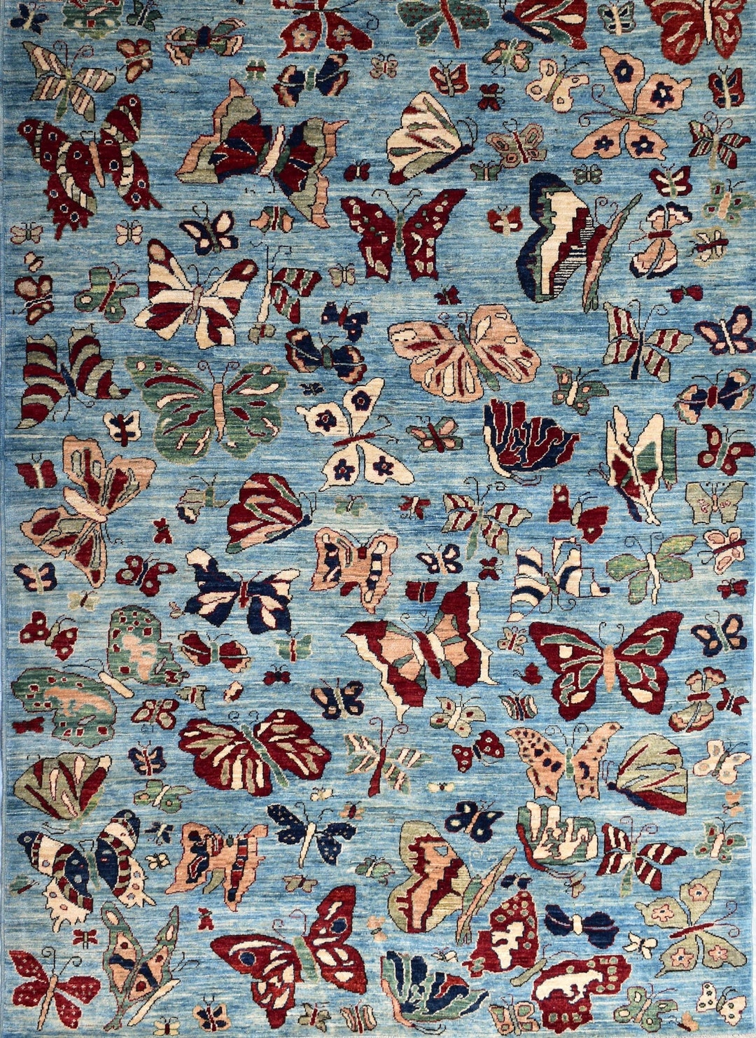 Butterfly Native Rug 6x9 Ft Tribal Butterfly Area Rug, Hand Knotted Afghan Rug, Animal Print ...