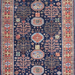 6 x 9 pi, tapis à bordures fines, tapis afghan authentique, nœuds tissés fins, tapis de salon, tapis de chambre à coucher, tapis de bureau, tapis unique en son genre