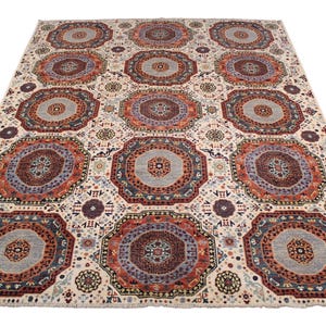 8 x 10 pi ottomane mamelouk - Tapis beige oriental - Tapis afghan noué à la main - Tapis de salon - Tapis de table à manger