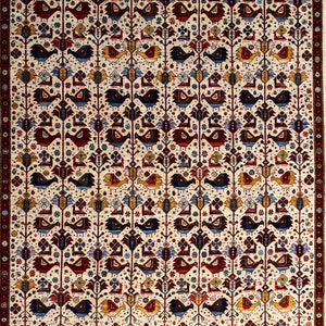 6 x 9 pi, motif oiseau, fond beige, tapis afghan fin, tapis traditionnel, tapis artistique, tapis de chambre à coucher, tapis de bureau, tapis de couloir