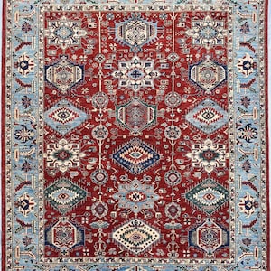 Tapis rouge fait main 9 x 10 pi - tapis afghan noué à la main - tapis Ariana - tapis de salon - tapis de salle à manger - tapis de bureau - tapis Oddsize