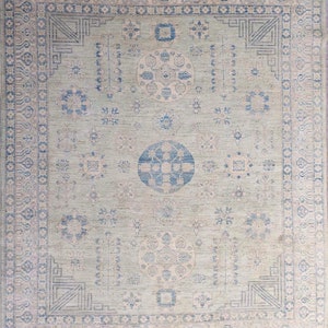Khotan afghan vert 8 x 10 pi | Carpette Grenade | de couleur transitionnelle | Tapis noué doux | Tapis afghan noué à la main | Tapis de créateur