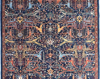6x9 ft Blue Persian Bijar Design Rug, Vibrant Oriental Patterns, Fine Weaved Knots, 240 KPSI, Authentic Afghan Rug, Living Room Rug
