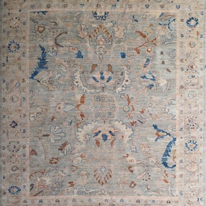 Tapis turc Oushak Design Area de 8x10 pieds, tapis afghan noué à la main, couleurs contemporaines, tapis de salon, couleurs claires, tapis de bureau, tapis 8x10