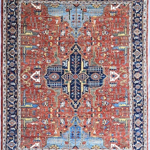 Tapis persan rouge sérapi 9 x 12 pi, tapis afghan teinté végétal, fond rouge, tapis de salle à manger, tapis de salon, tapis de chambre à coucher, tapis afghan noué à la main