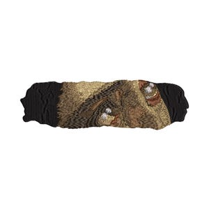 Peut inclure: Patch brodé avec un motif brun et noir. Le motif représente un animal stylisé avec un grand œil et une surface texturée.
