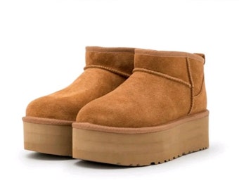 UGG Ultra Boots Inspired Antelope,Sheepskin snow boots for women,Winter Boots,Thick sole super mini boots,Christmas Gift For Her