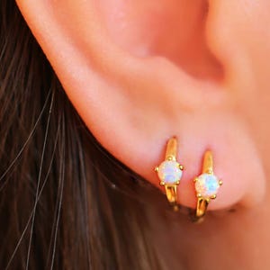 Opal Huggie Hoop Earrings • Fire Opal Earrings • Small Opal Hoop Earrings • Huggie Hoop Earrings • Christmas Holiday Gift  • VERENDI Jewelry