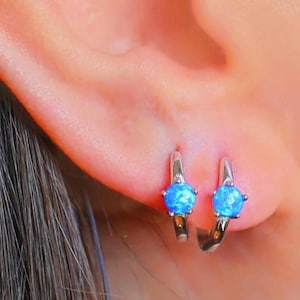 Opal Huggie Hoop Earrings • Blue Opal Earrings • Small Opal Hoop Earrings • Huggie Hoops • Christmas  Gift • Tiny Hoop Earrings  • VERENDI
