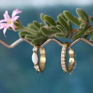 Opal Huggie Hoop Earrings • Fire Opal Earrings • Small Opal Hoop Earrings • Huggie Hoop Earrings • Christmas Holiday Gift  • VERENDI Jewelry