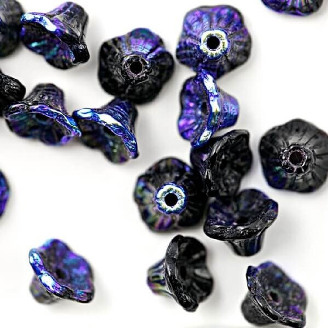 Flower Cup Beads Jet AB, Czech Glass Beads, Eldoradobeads Etsy