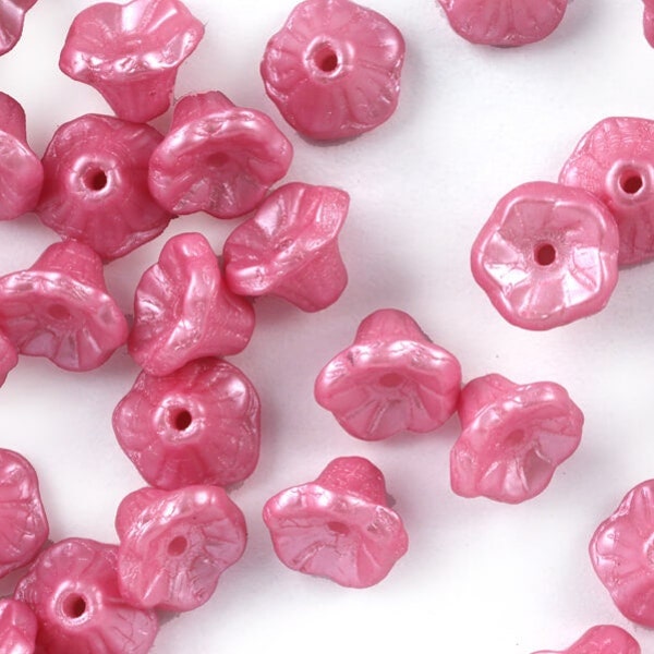 Flower Cup Beads - Alabaster Pastel Pink, Czech Glass Beads, ELDORADOBeads