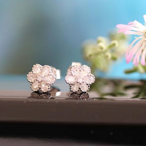 Diamond Flower Stud Earrings • Sunflower Earrings • Daisy Earrings • Silver Gold Earrings • Christmas Holiday Gift • VERENDI Jewelry