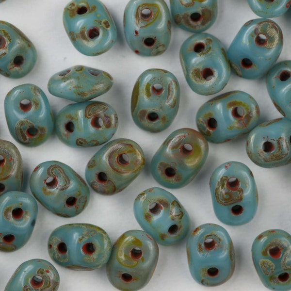 SuperDUO Beads - Turquoise Picasso, Czech Glass Beads, ELDORADOBeads