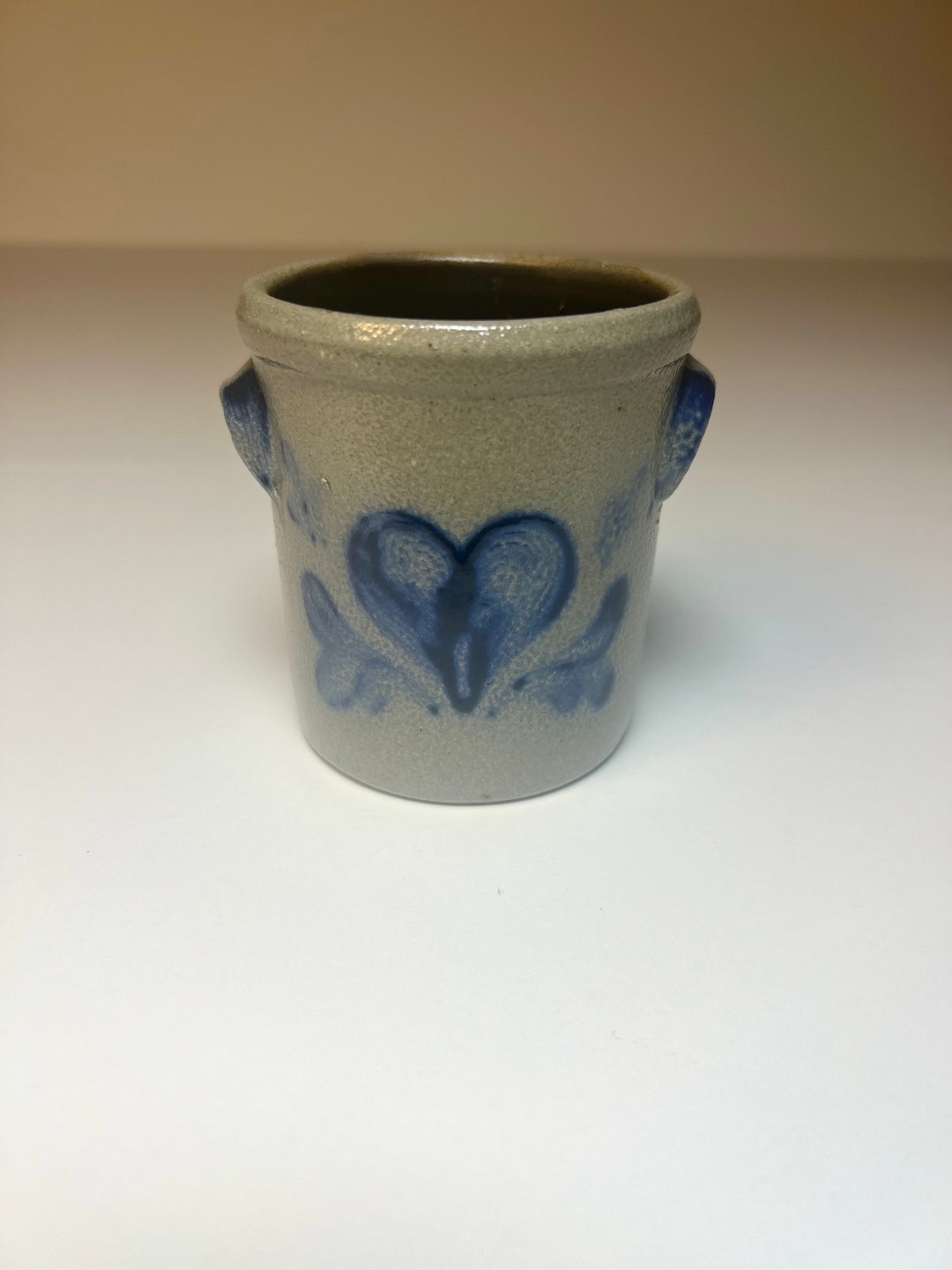 Rowe Pottery Miniature Crock Jar Gray Salt Glaze Blue Etsy