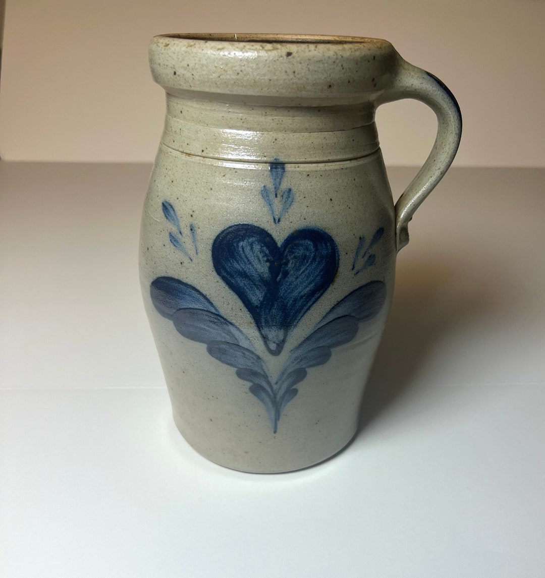 Rowe Pottery Pitcher Jug Vase With Handle Gray Salt Glaze Etsy