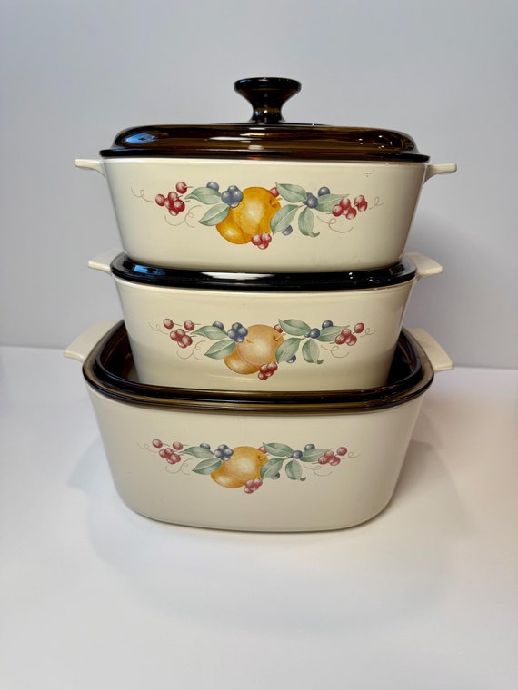 Vintage Corning Ware Abundance Casserole Set – Amber Pyrex Lids - Etsy