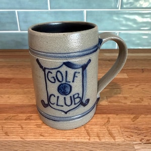 Vintage Rowe Pottery Golf Club Mug – Cobalt Blue, Salt Glazed Stoneware