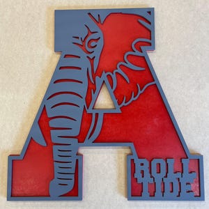 Alabama Block A with elephant file, Alabama Football unpainted door hanger, digital download, crv, eps, dxf, ai, svg files, cnc file