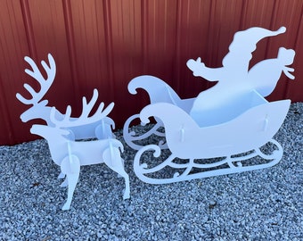 Santa&#39;s sled and reindeer large, santa and reindeer file, digital download, crv, eps, dxf, ai, svg files, cnc files