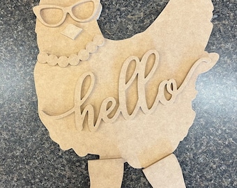 Hallo Huhn, unbemalt Türschild, Cnc Datei, digitaler Download, crv, eps, dxf, ai, svg Dateien, cnc Datei