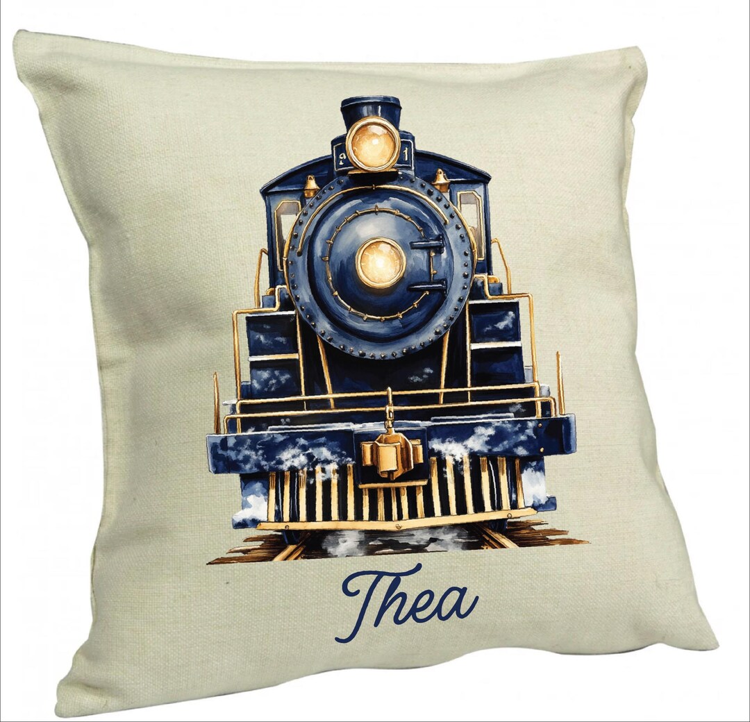 Photo Insert In Train Christmas Blue Train Personalised Name Cushion Case With Insert Express ...