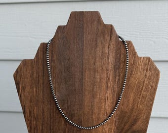 Collar con perlas Navajo auténticas de 3 mm, ajustable en plata de ley, con cuentas de perlas macizas.