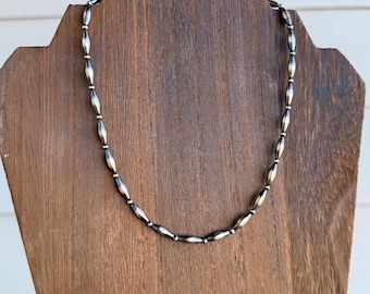 Torpedo Authentic Navajo Pearl Necklace, Sterling Silver Pearl Adjustable, Solid Pearl Beaded, Western Necklace