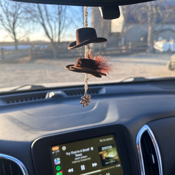 Cowboy Hat Car Accessories / Car Charms / Rearview Mirror Decor / Western Mini Cowboy Hat / Rear View Mirror Hanger / Car Accessories