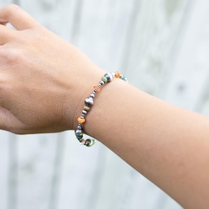 Authentic Navajo Pearls with Authentic Turquoise & Spiny Oyster Beads, Sterling Silver Pearl Bracelets