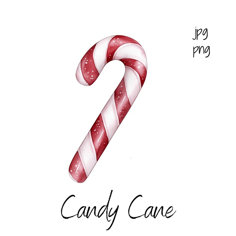 Watercolor Christmas Candy Cane Clipart Red and White Striped Candy