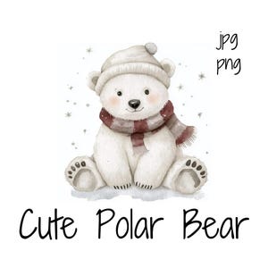 Watercolor Polar Bear Clipart | Winter Digital Graphic | Christmas Animal PNG | Transparent Background PNG | Commercial Use
