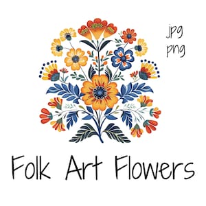 Fiori di arte popolare PNG / Clip Art scandinava / Bouquet autunnale / Sfondo trasparente / Sublimazione PNG / JPG / Uso commerciale / FA1
